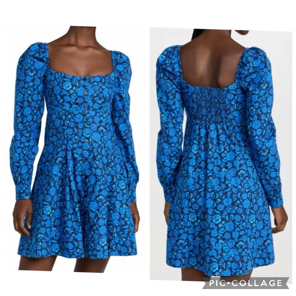 NWT DE LORETA Pique Dress in Camelia XS Mini Puff Sleeve Smocked Full Button